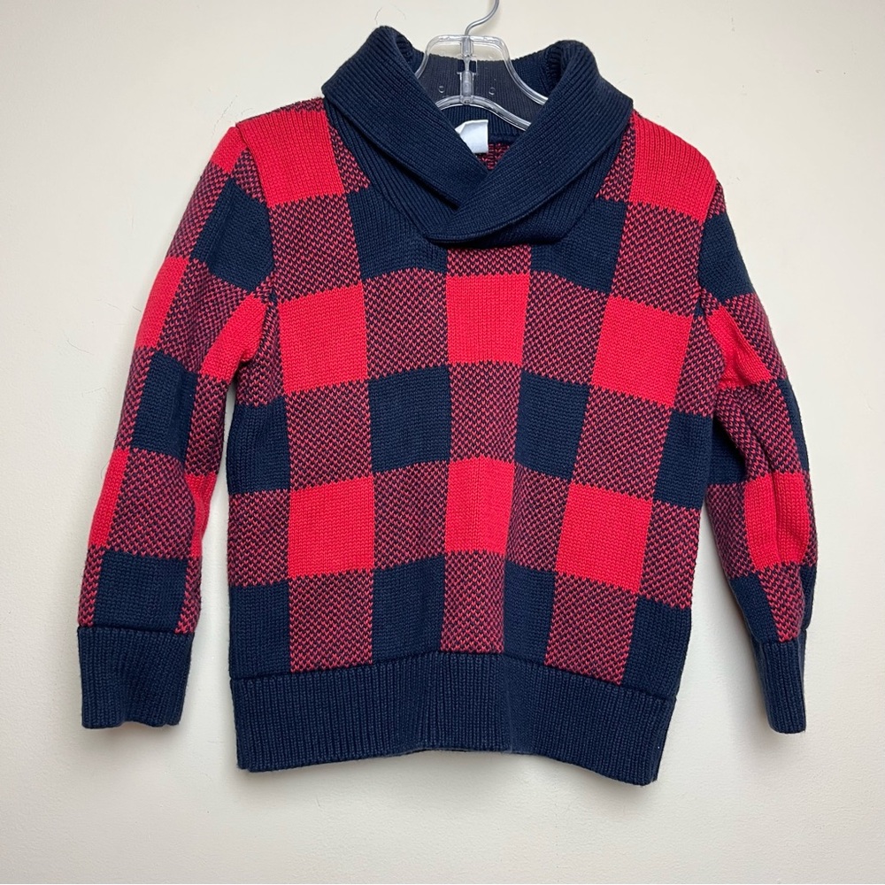 Baby GAP‎ red navy blue plaid cowl mock neck sweater 3T